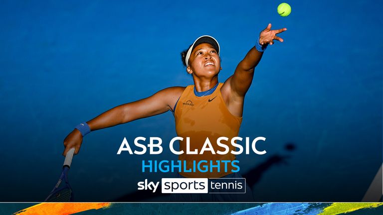 Naomi Osaka of Japan serves to Alycia Parks of the U.S., in the semifinal of the ASB Classic tennis tournament at Manuka Doctor Arena in Auckland, New Zealand, Saturday, Jan. 4, 2025. (Alan Lee/Photosport via AP)