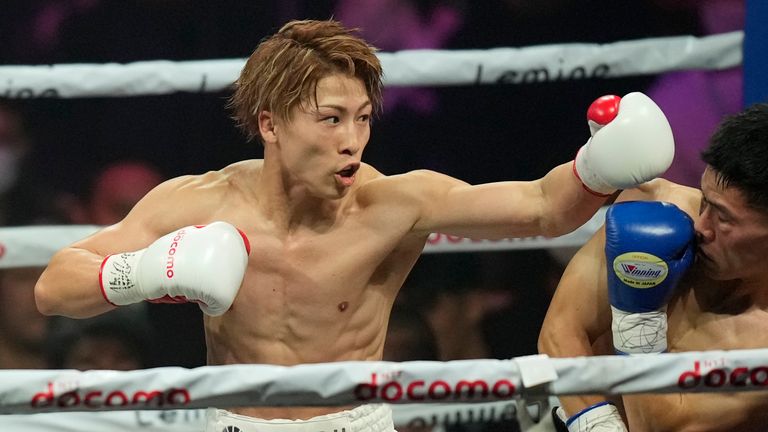 Japanese Champion Naode Inoue, Left, and South Korean Challenger Ye Joon Kim Bore Se-WBO World Champions in Super Bantam Category in Ariake Arena in Tokyo, Friday, 24. January 2025. (AP Photo / Hiro Komae)