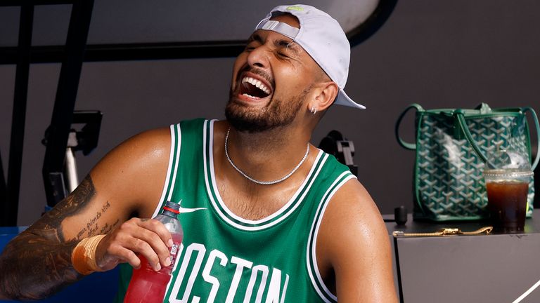 Nick Kyrgios of Australia reacts during a practice session ahead of the 2025 Australian Open at Melbourne Park on January 10, 2025 in Melbourne, Australia. (Photo by Daniel Pockett/Getty Images)