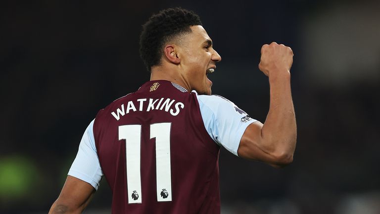 Ollie Watkins celebrates after giving Villa the lead