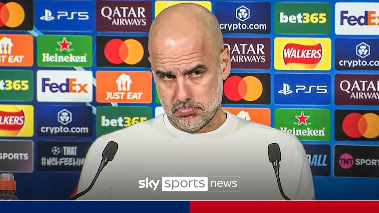 Pep Guardiola speaking about Manchester City's chances of winning the Champions League this season.