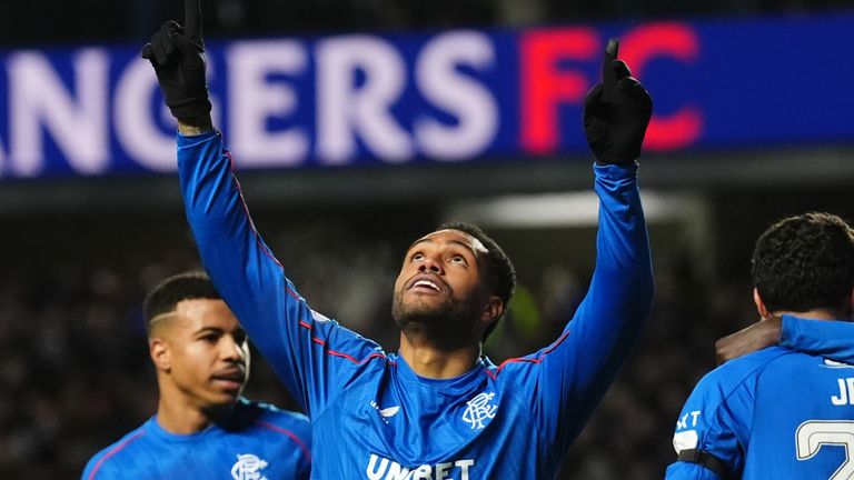 Rangers' Danilo celebrates scoring the third goal against Celtic