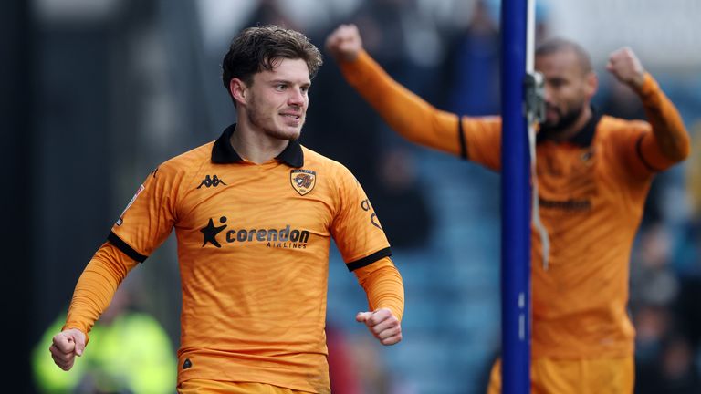 Regan Slater of Hull City celebrates after Jake Cooper of Millwall (not pictured) scores a own goal