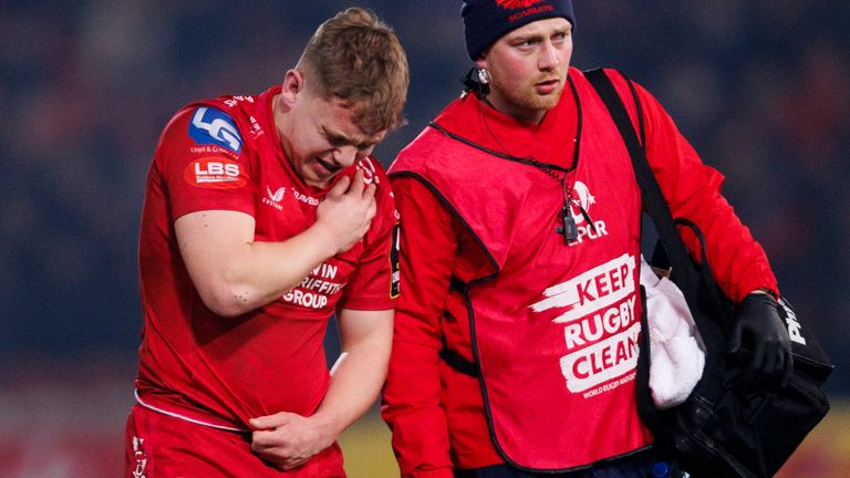 Costelow was forced off 11 minutes into Scarlets' Challenge Cup defeat against Gloucester at Kingsholm on Friday                                                                        