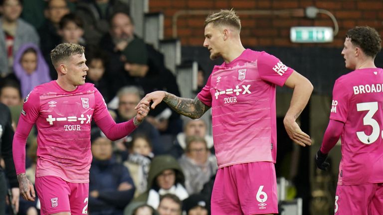 Ipswich Town's Sammie Szmodics (left) celebrates his goal