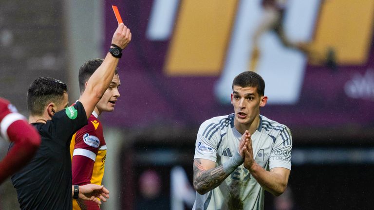 Aberdeen's Slobodan Rubezic was sent off at Motherwell 
