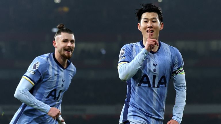 Heung-min Son celebrates his goal in the north London derby