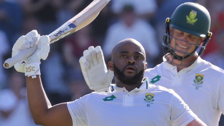 South Africa's Temba Bavuma celebrates his century against Pakistan in Cape Town in January 2024 (Associated Press)