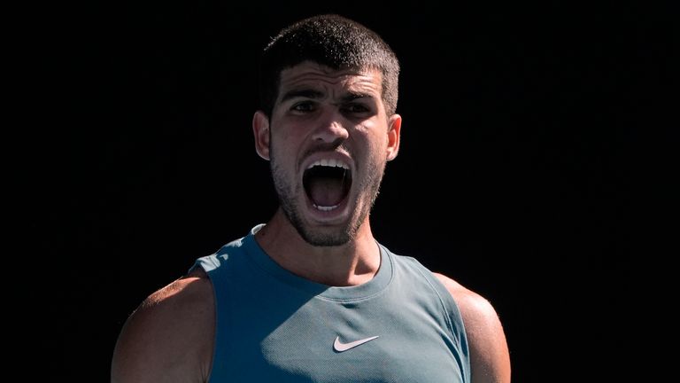 Carlos Alcaraz celebrates after defeating Nuno Borges in their third-round match at the Australian Open