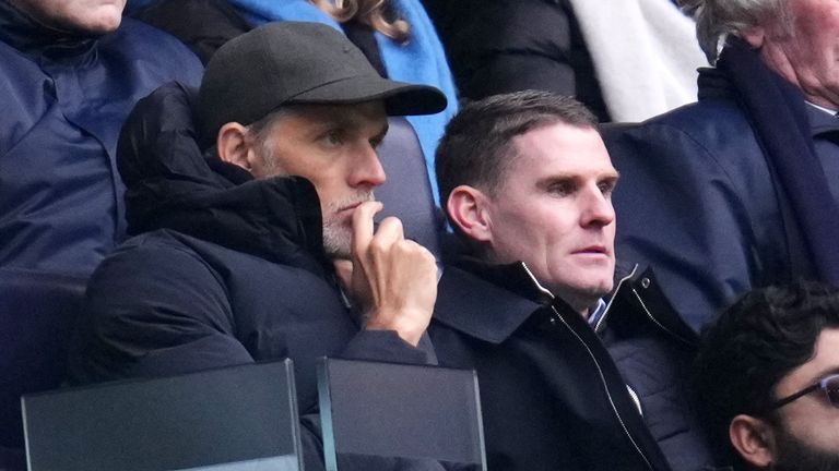 England manager Thomas Tuchel (left) and his assistant Anthony Barry in the stands at the Tottenham Hotspur Stadium