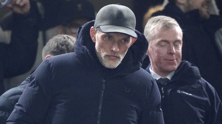 Manajer Inggris Thomas Tuchel di tribun di Anfield untuk Menyaksikan Liverpool vs Manchester United