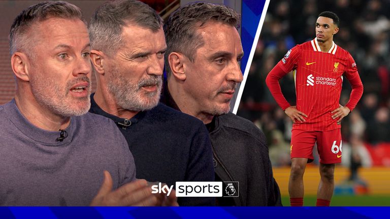 Jamie Carragher, Daniel Sturridge, Roy Keane and Gary Neville discuss Trent Alexander-Arnold's current contract at Liverpool and whether he should stay or leave for Real Madrid. 