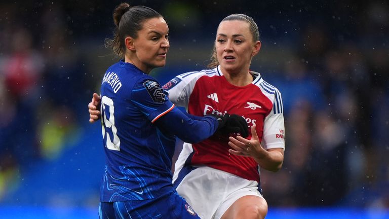 Johanna Rytting Kaneryd and Katie McCabe battle for the ball 