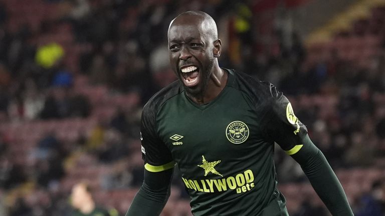 Brentford's Yoane Wissa celebrates scoring their fifth goal of the game 