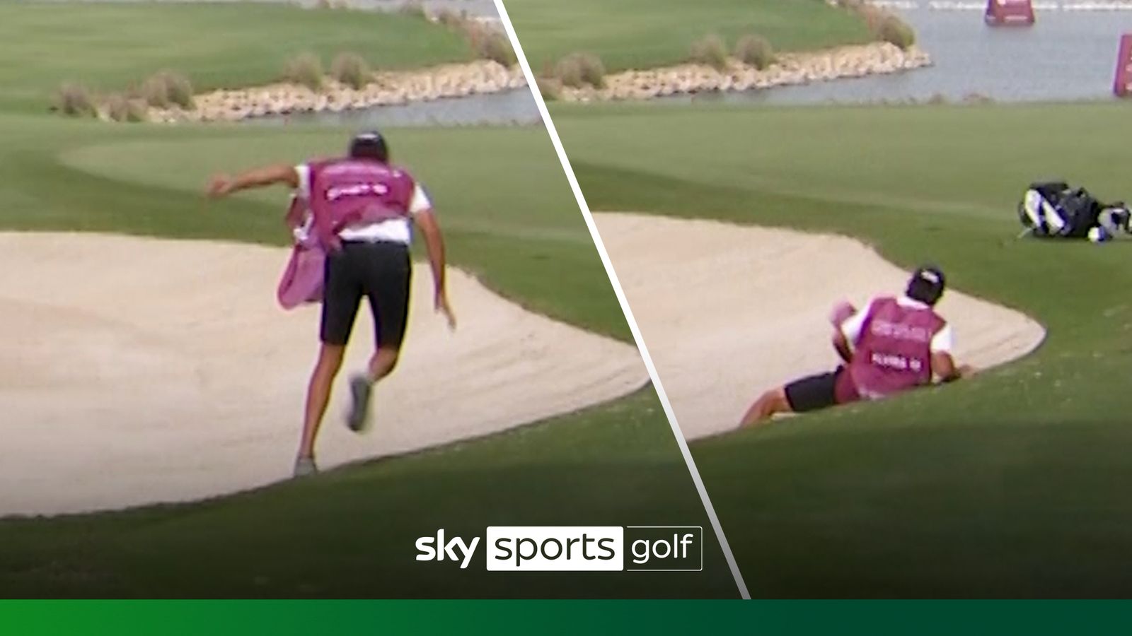 OOPS! Caddie hilariously stacks it into a bunker!