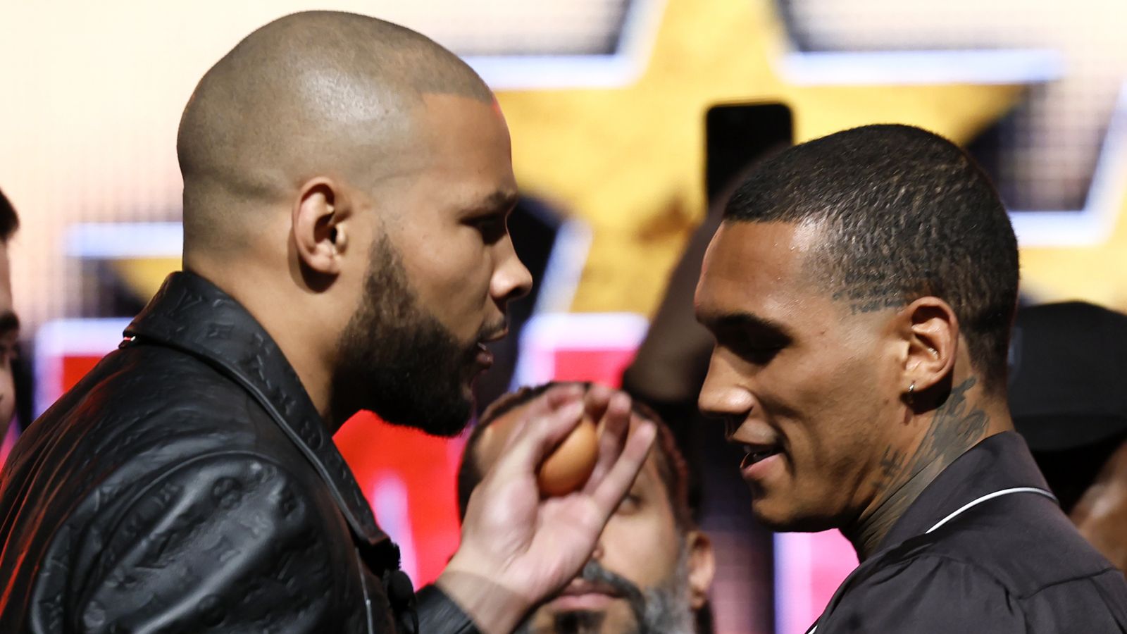 Chris Eubank Jr slaps Conor Benn with an egg during face-off in press conference ahead of April 26 clash