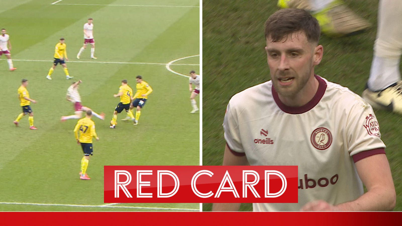 Bristol City's Joe Williams shown red card for challenge on Wil Vaulks