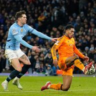 Real Madrid's Jude Bellingham scores his side's third goal during the Champions League play-off at Man City