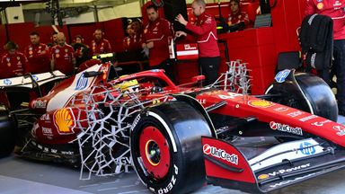 Lewis Hamilton pulling out of the Ferrari garage in Bahrain during 2025's single pre-season test