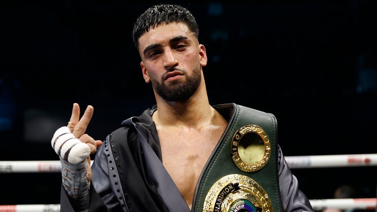 Adam Azim poses after a crushing win at Wembley Arena (pic: Boxxer)