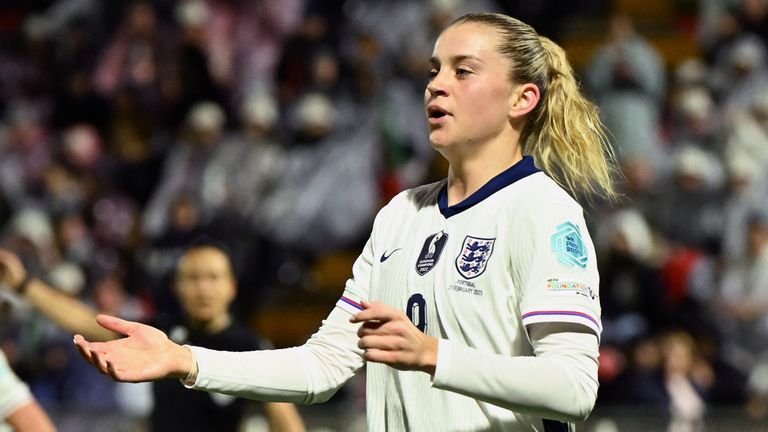 England's Alessia Russo celebrates scoring against Portugal