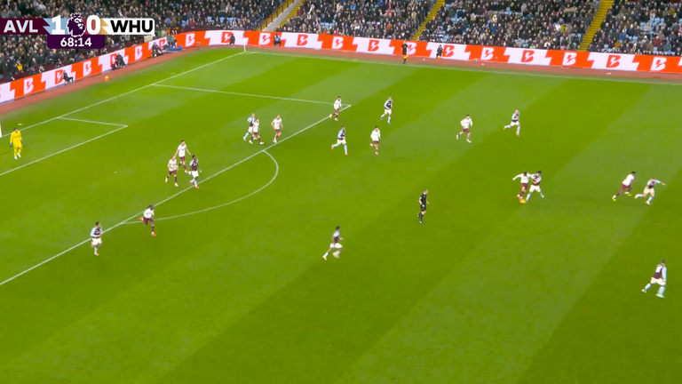 Boubacar Kamara makes a vital tackle during Aston Villa's game against West Ham to prevent a counter-attack