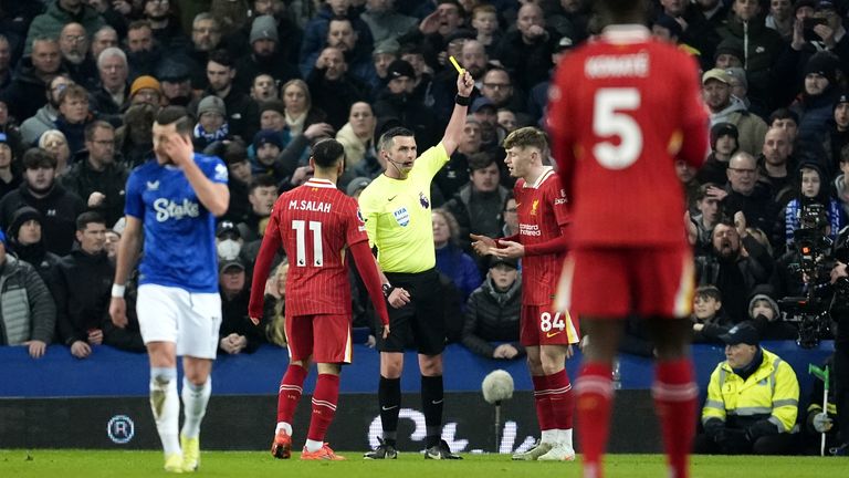 Conor Bradley nearly picked up two bookings in the Merseyside derby draw to Everton