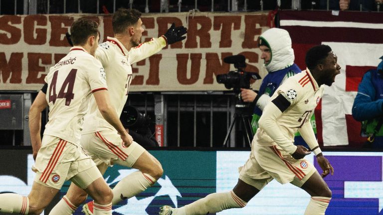 Bayern Munich's Alphonso Davies celebrates after scoring to make it 1-1 