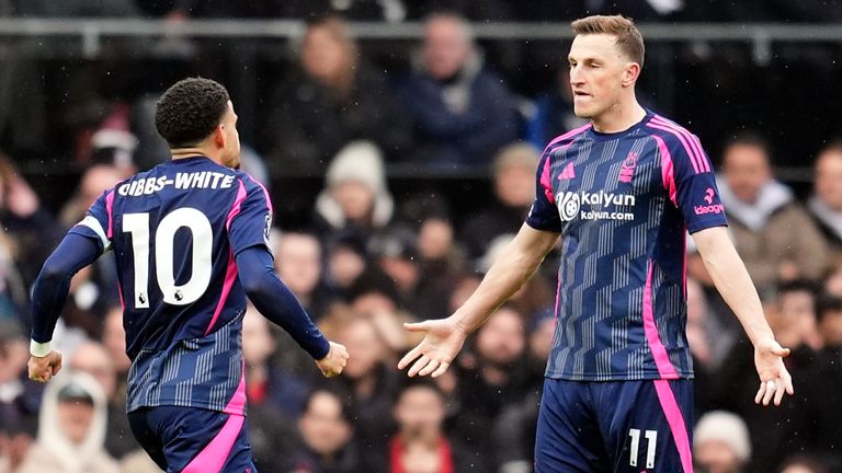 Chris Wood celebrates scoring Forest's equaliser