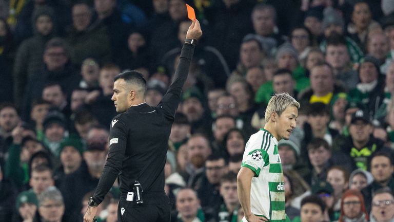 Celtic's Daizen Maeda was sent off in the win against Young Boys