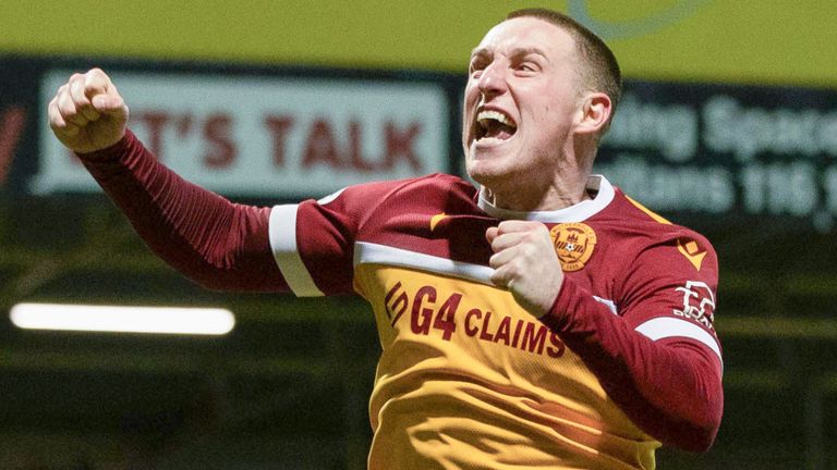 Motherwell's Dan Casey celebrates after scoring to make it 2-1