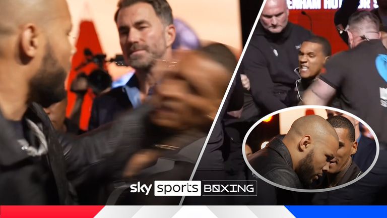 Chris Eubank Jr dan Conor Benn berhadapan muka setelah konferensi pers mereka di Manchester dan Temppers Flare ketika kedua pejuang itu berbenturan. 