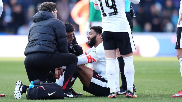 Joe Gomez receives treatment before being substituted at Plymouth