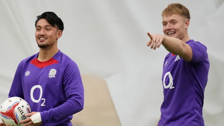 Steve Borthwick is considering unleashing Marcus Smith (left) and Fin Smith (right) on France in Saturday's Six Nations clash at Allianz Stadium