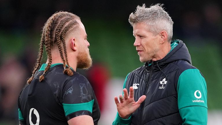 Ireland, Vinlai Bilham, speaks to the interim coach Simon Istrby