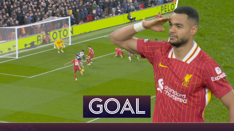 Liverpool's Coady Gakpo scores to put Red's level overall.