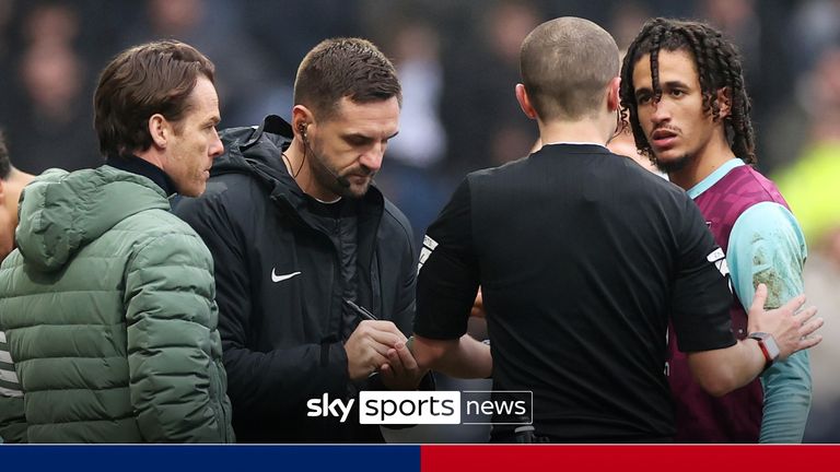 Burnley&#39;s Hannibal speaks to referee during match with Preston.