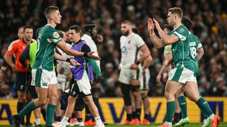 Jack Crowley replaced Sam Prendergast for the final 22 minutes of Ireland's Six Nations victory over England