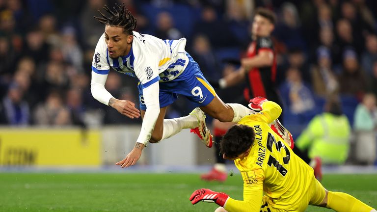 Joao Pedro wins Brighton a penalty