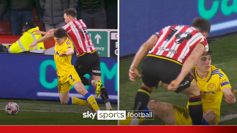 Leeds screaming a penalty from Dan James against Sheffield United in the championship match.