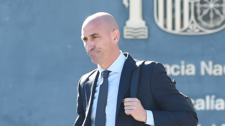 Former Spain FA Luis Rubiales, pictured outside the court where he is on trial for sexual assault and coercion against Jennifer Hermoso