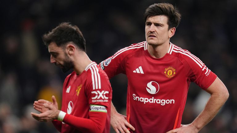 Bruno Fernandes and Harry Maguire after Man Utd's loss at Tottenham