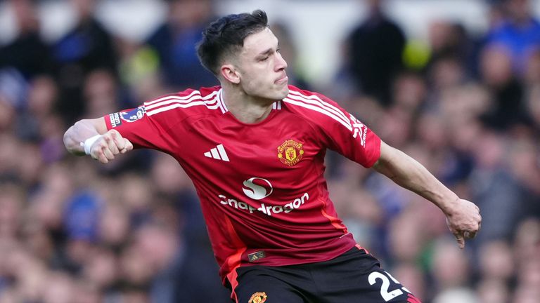 Manuel Ugarte celebrates scoring Man Utd's second goal against Everton