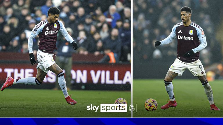 Aston Villa forward Marcus Rashford playing against Ipswich