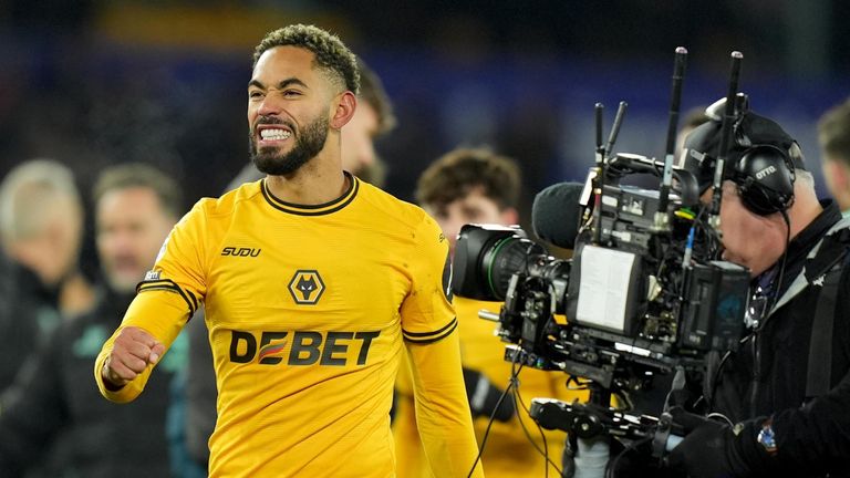 Matheus Cunha celebrates after Wolves' 2-0 win over Midlands rivals Aston Villa