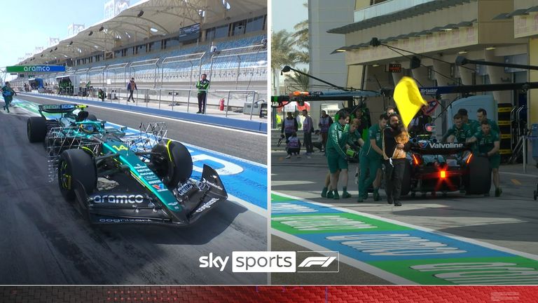 Fernando Alonso detuvo a su Aston Martin en el pitlane durante las etapas iniciales de las pruebas en el tercer día.