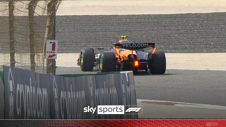 Lando Norris de McLaren casi golpeó el muro en el circuito internacional de Bahrein durante el último día de pruebas.