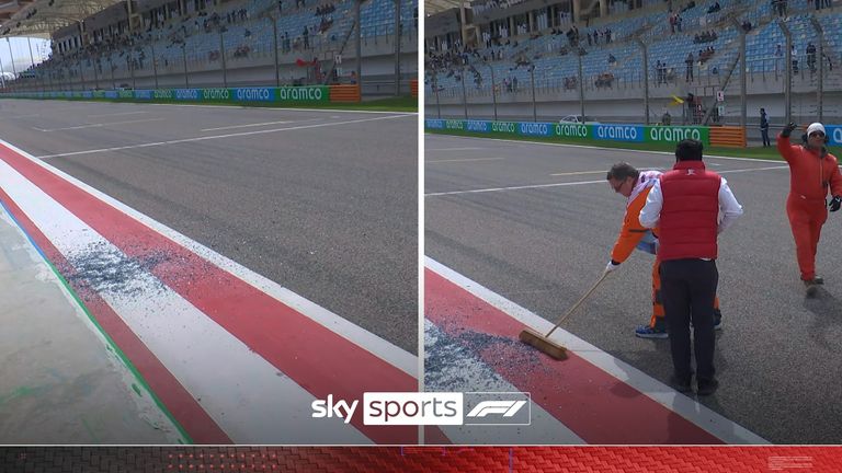 The broken glass in some way reached the path in the Bahrain International Circuit, which led to the release of the red flag.