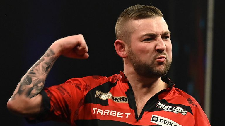 20/2/25: BetMGM Premier League Night Three - 3Arena, Dublin. Semi Final 2: Nathan Aspinall vs Michael van Gerwen. Picture: Michael Cooper 