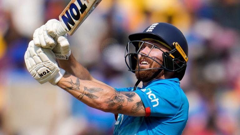 England's Phil Salt hits a six during the first one day international cricket match between India and England at Vidarbha Stadium in Nagpur, India, Thursday, Feb. 6, 2025. (AP Photo/Aijaz Rahi) 